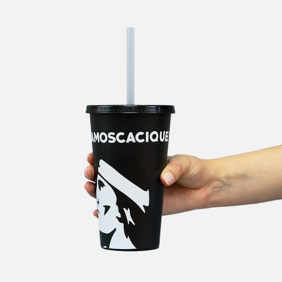 Vaso Plástico CC gris logo monocromático